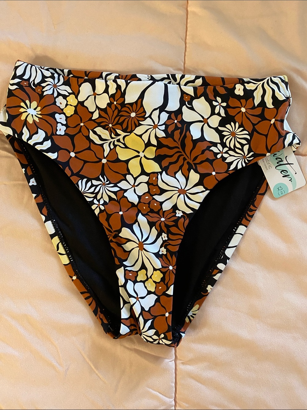 High-Waist Floral Bikini Bottoms in Brown & White